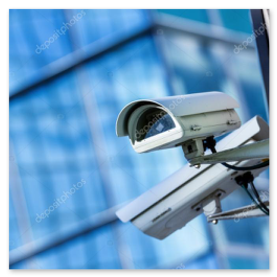 Outdoor CCTV camera protecting a commercial building entrance