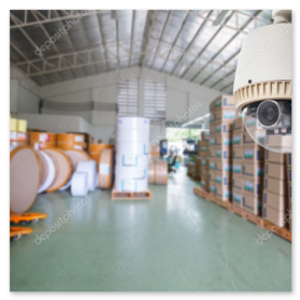CCTV cameras monitoring the interior of a warehouse