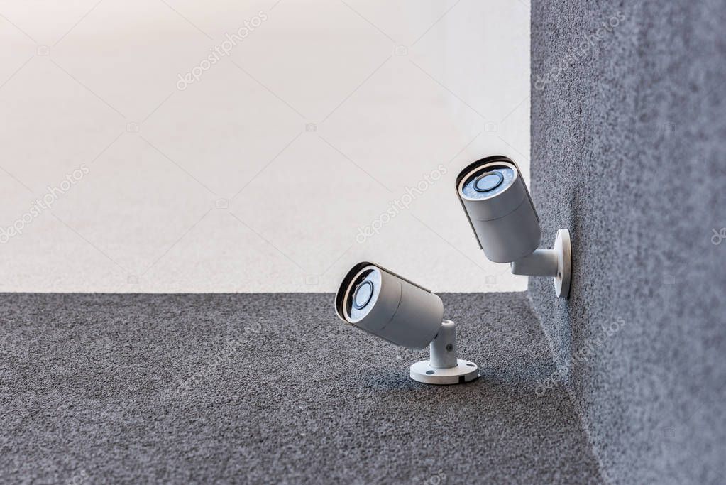 Outdoor CCTV camera monitoring a commercial building