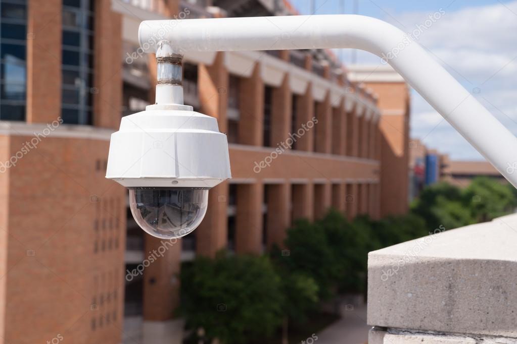School campus with CCTV camera on an external wall